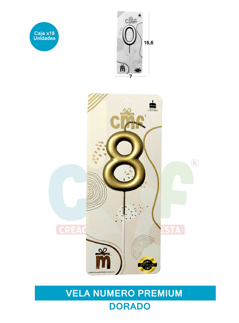 VELA NUMERO PREMIUM DORADO 8