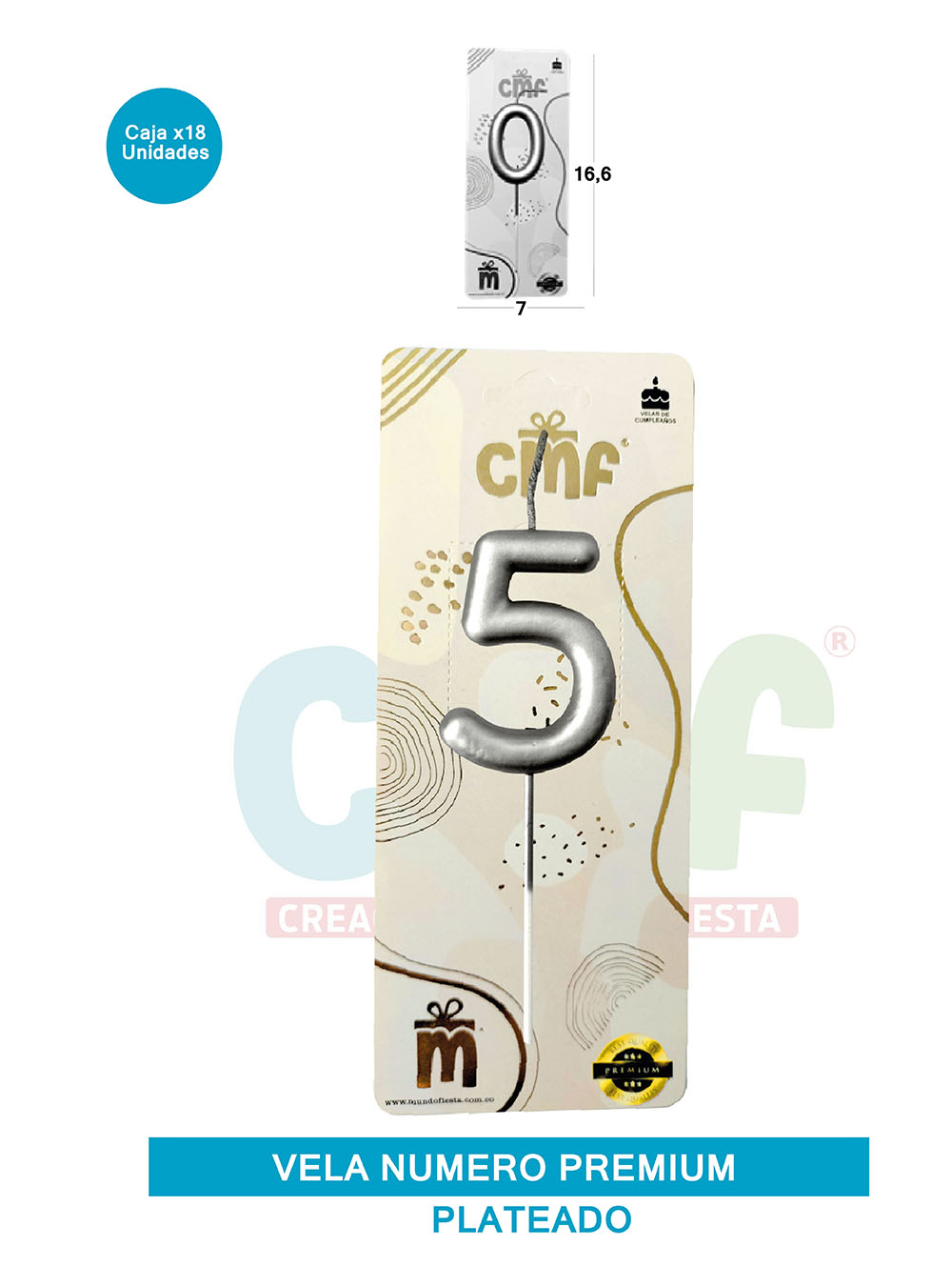 VELA NUMERO PREMIUM PLATEADO 5
