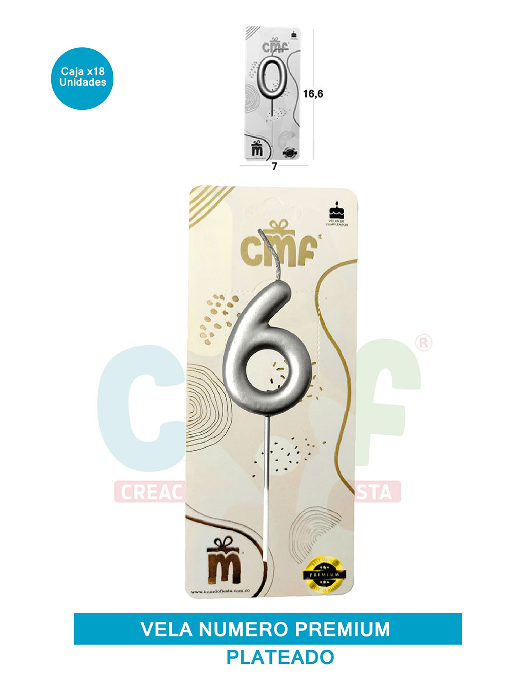 VELA NUMERO PREMIUM PLATEADO 6