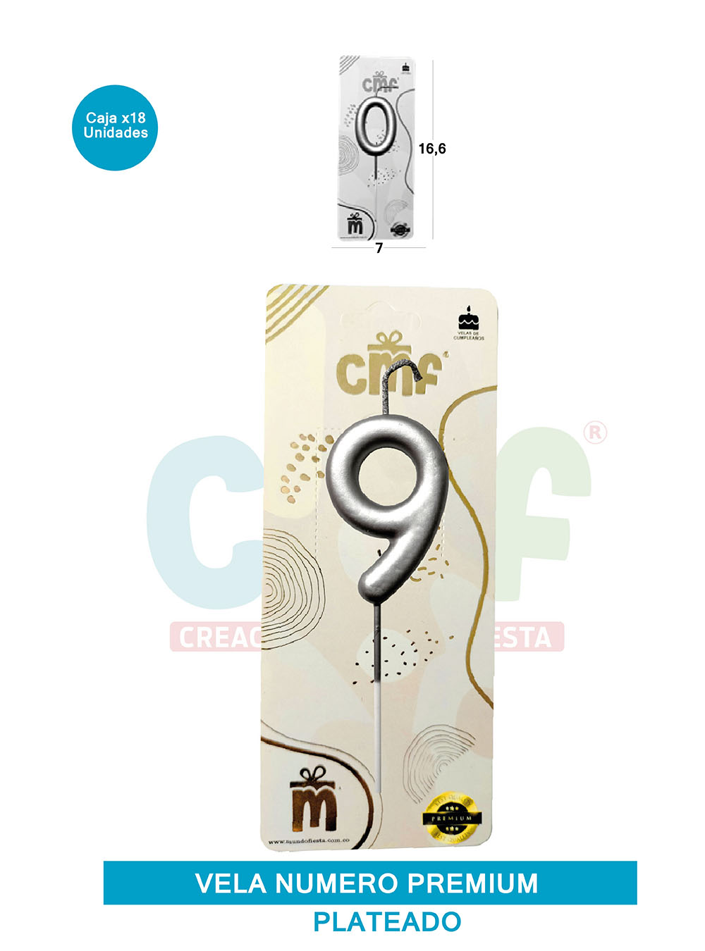 VELA NUMERO PREMIUM PLATEADO 9