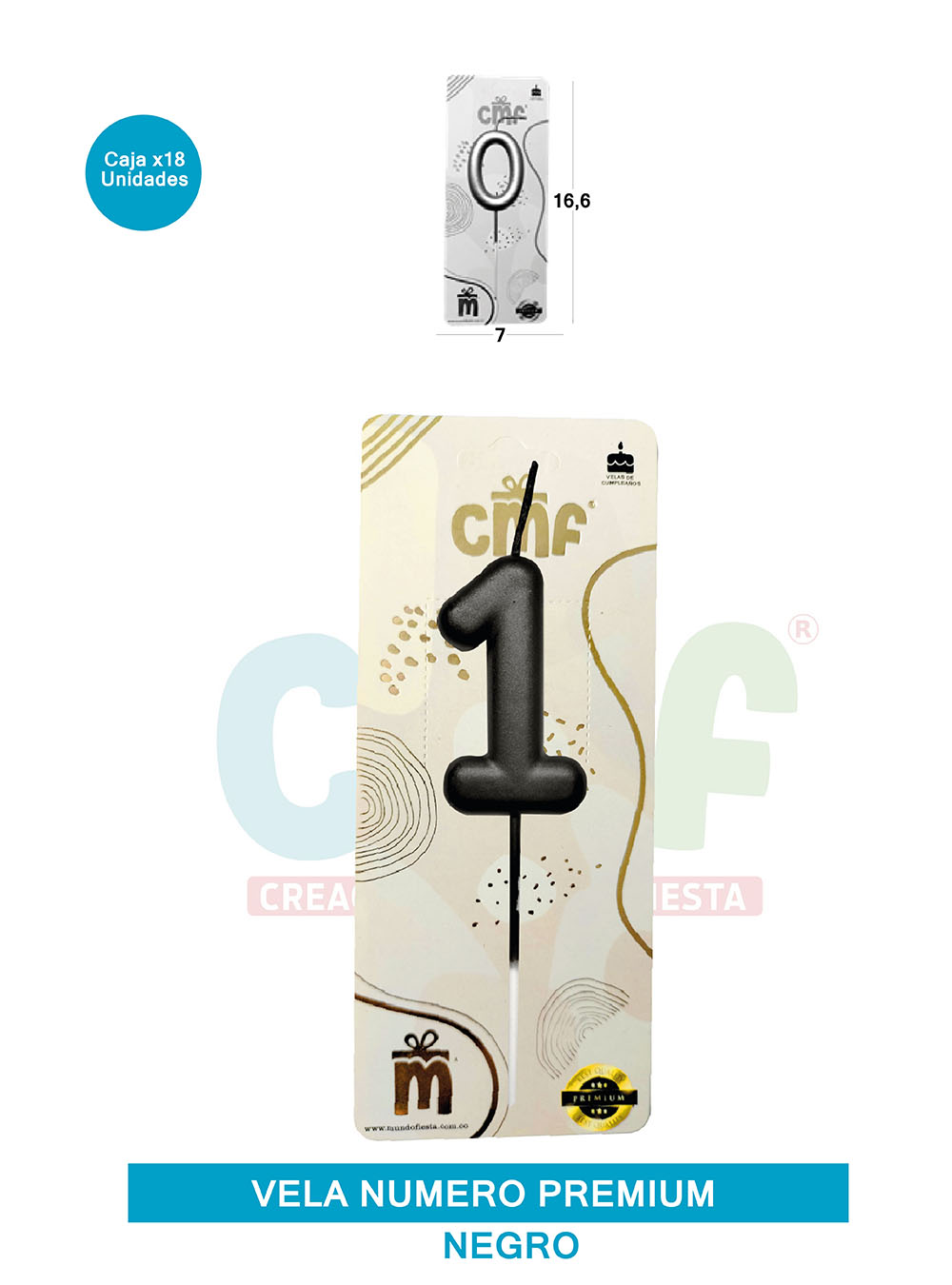 VELA NUMERO PREMIUM NEGRO 1