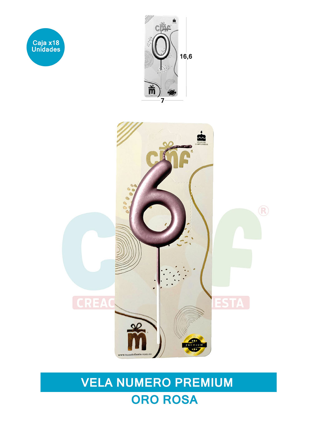 VELA NUMERO PREMIUM ORO ROSA 6