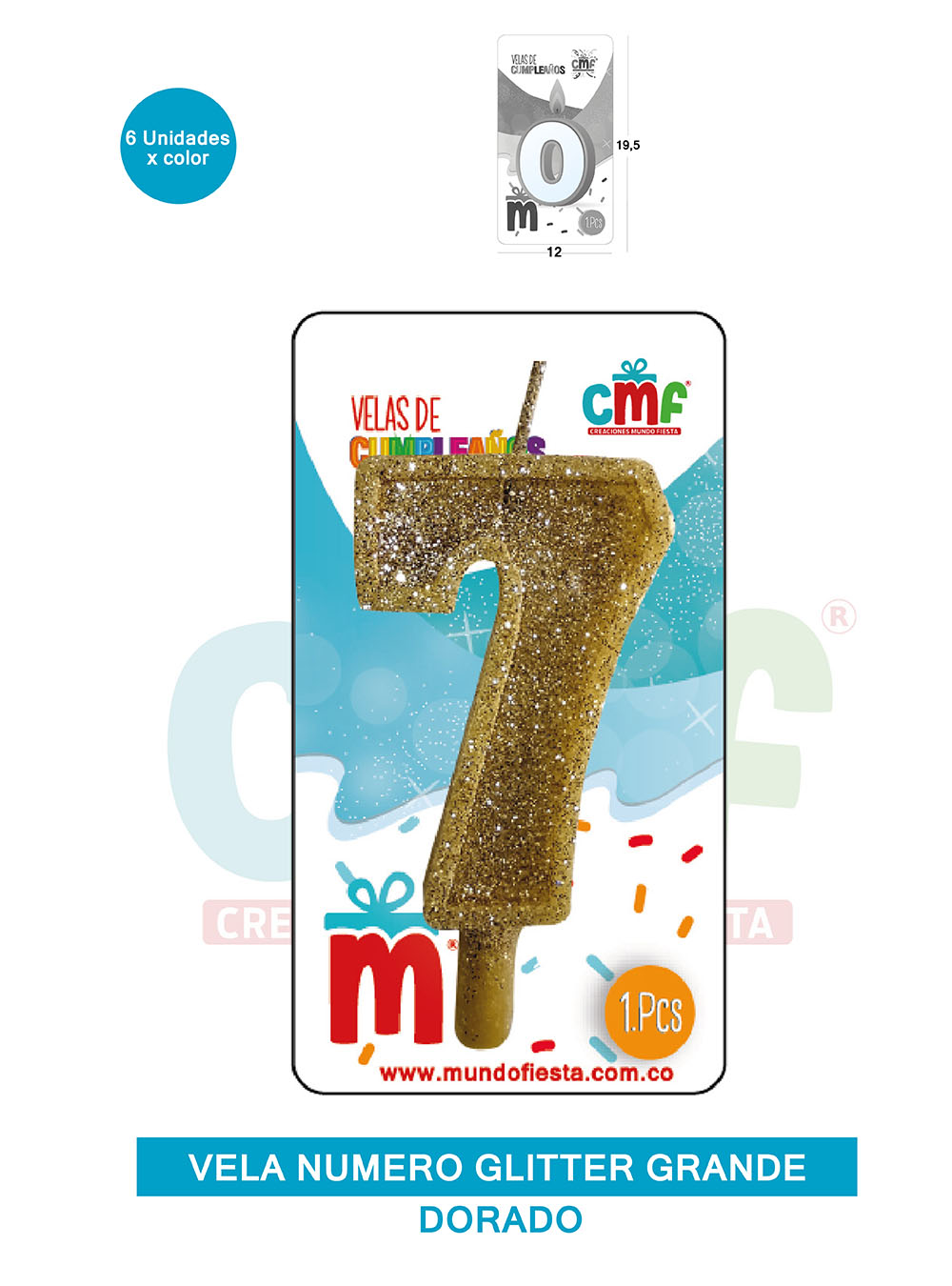 VELA ESCARCHADA NUMERO GRANDE  DORADO 7
