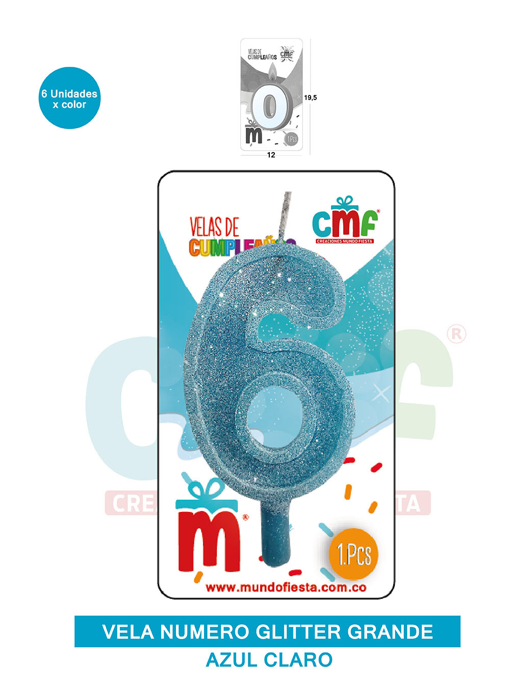 VELA ESCARCHADA NUMERO GRANDE  AZUL SUAVE 6