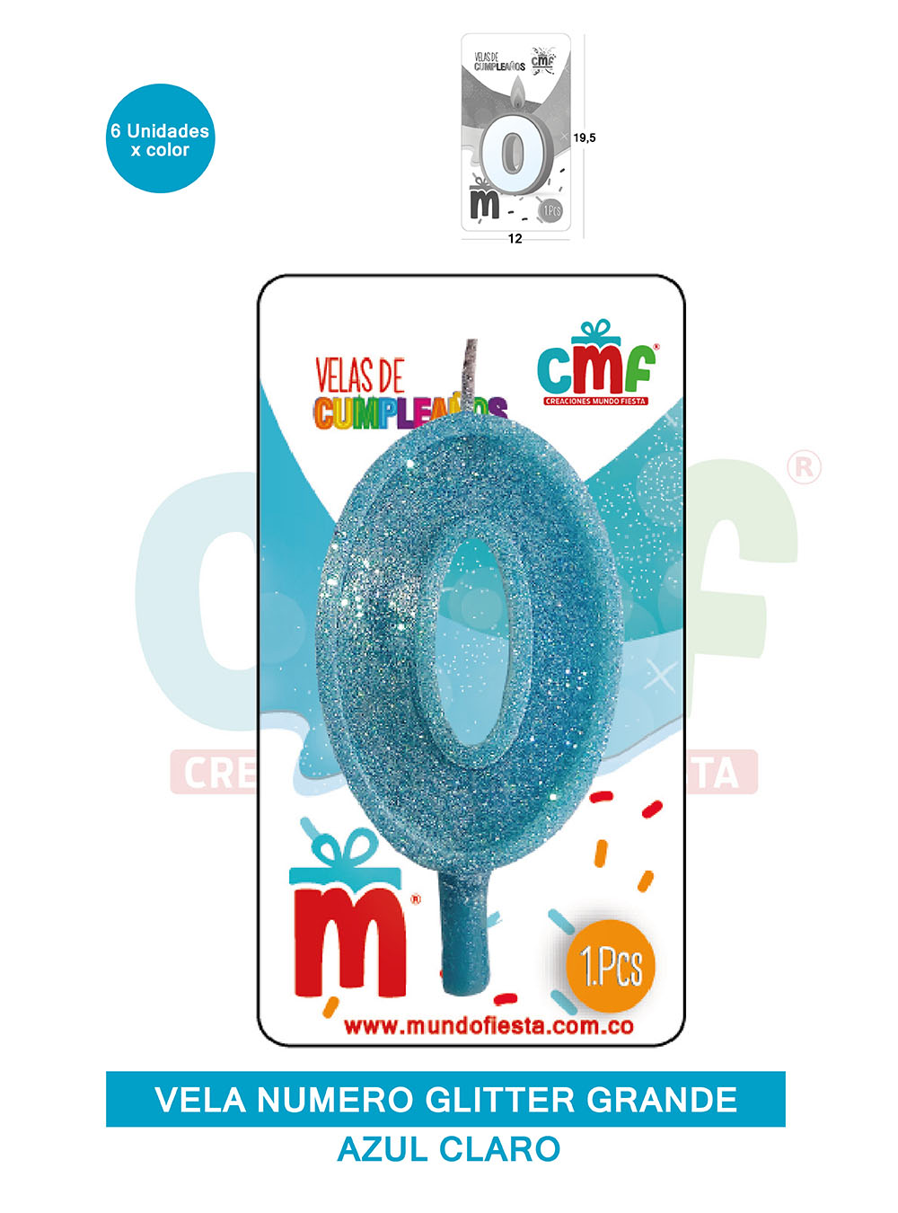 VELA ESCARCHADA NUMERO GRANDE  AZUL SUAVE 0