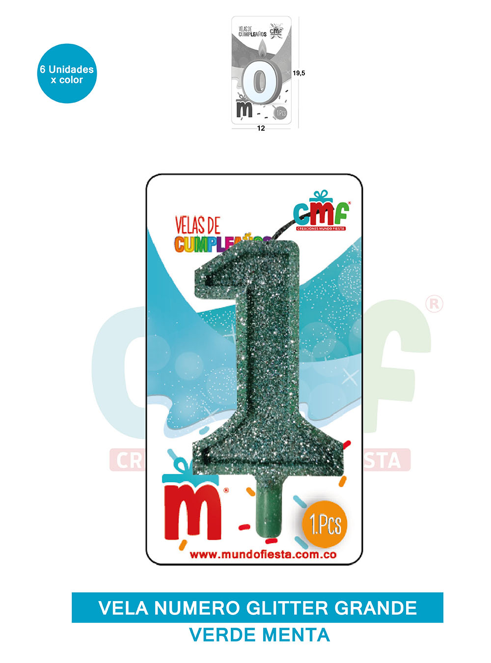 VELA ESCARCHADA NUMERO GRANDE  VERDE MENTA 1