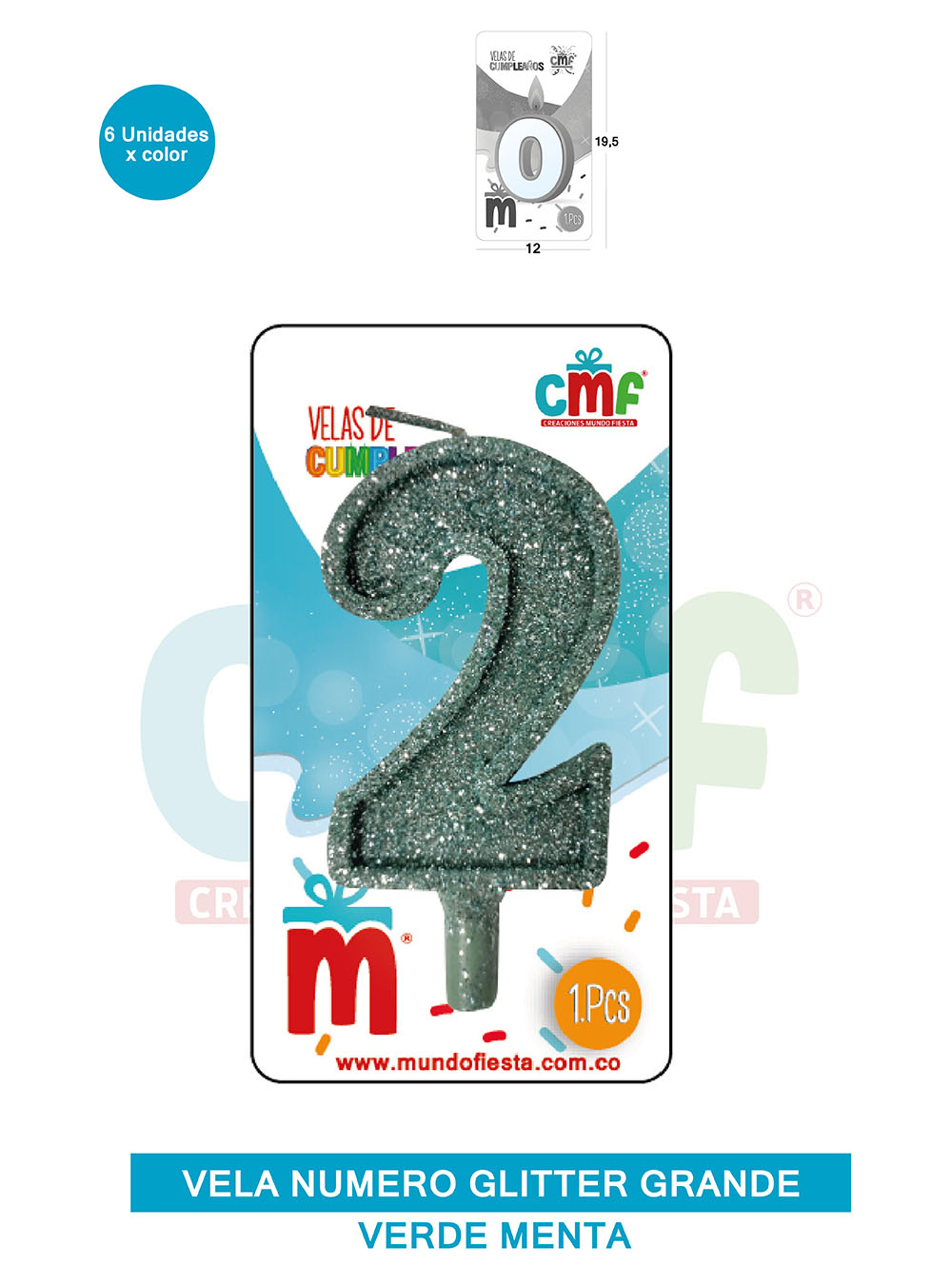 VELA ESCARCHADA NUMERO GRANDE  VERDE MENTA 2