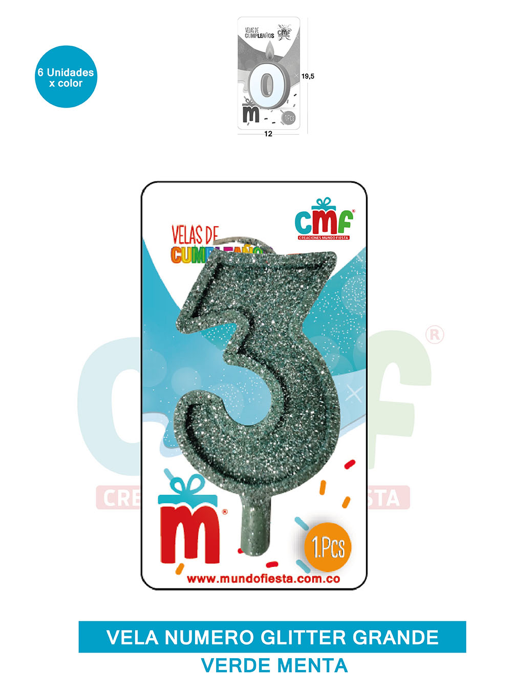 VELA ESCARCHADA NUMERO GRANDE  VERDE MENTA 3