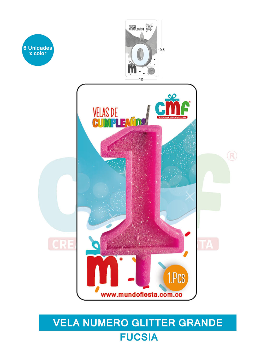 VELA ESCARCHADA NUMERO GRANDE  FUCSIA 1