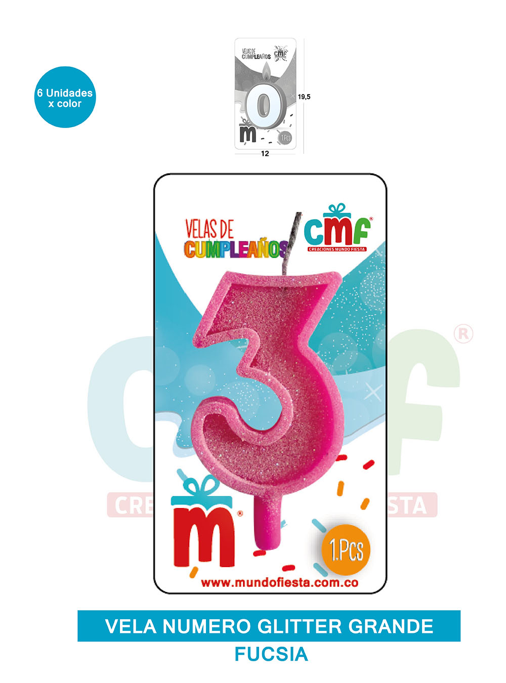 VELA ESCARCHADA NUMERO GRANDE  FUCSIA 3