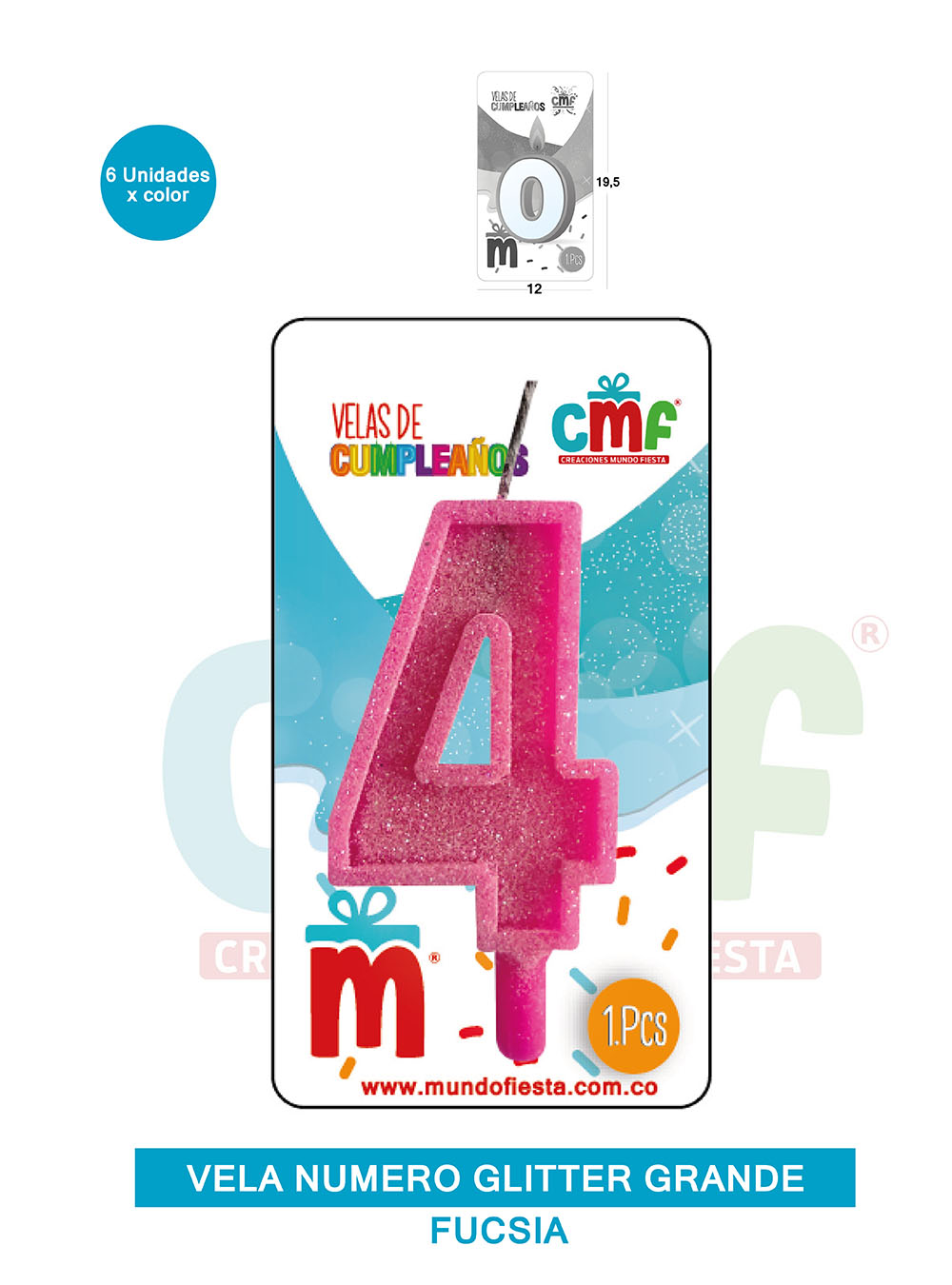 VELA ESCARCHADA NUMERO GRANDE  FUCSIA 4