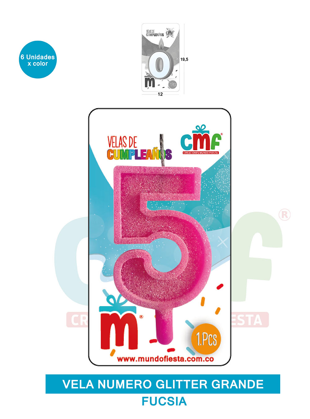 VELA ESCARCHADA NUMERO GRANDE  FUCSIA 5