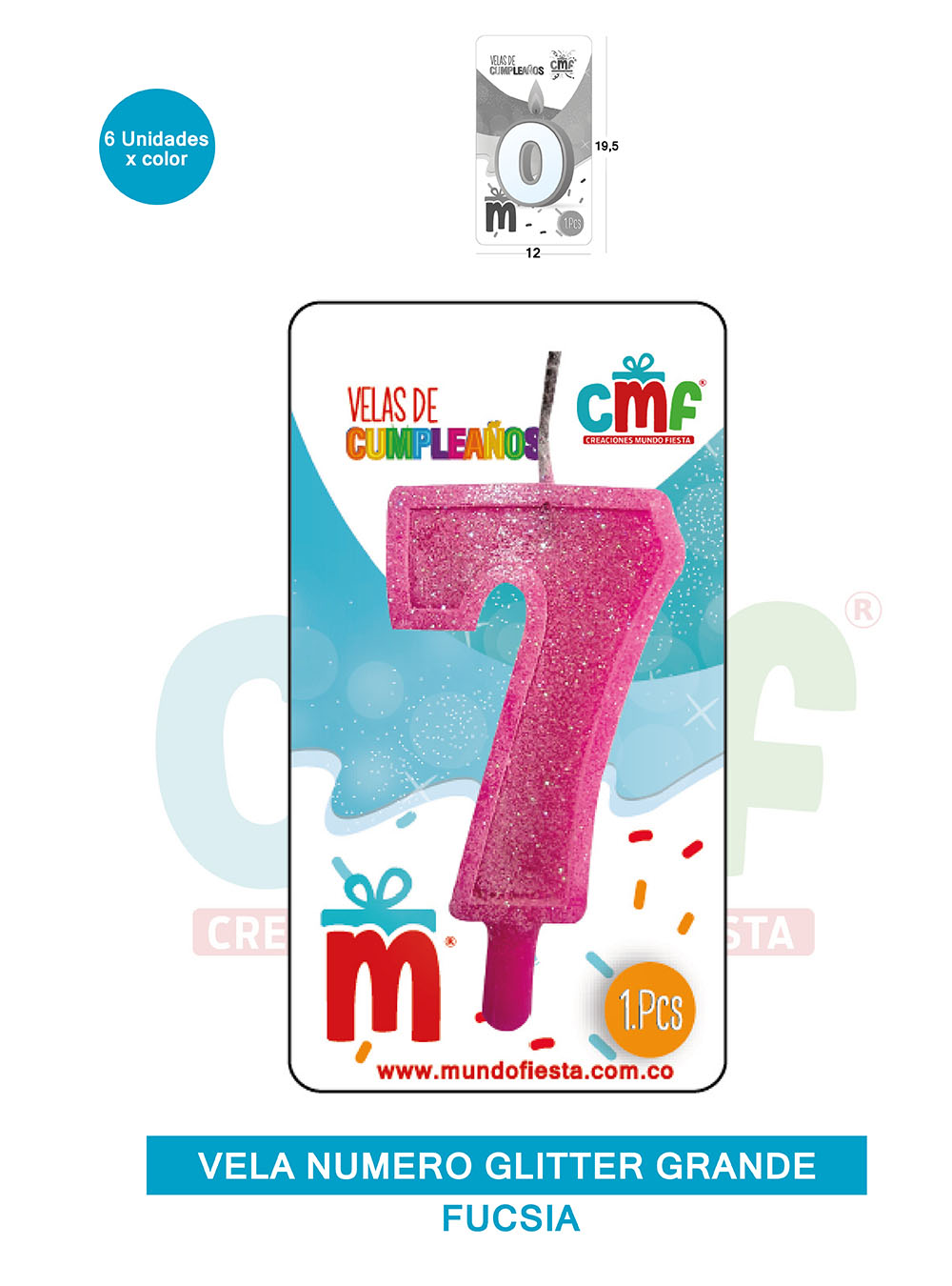 VELA ESCARCHADA NUMERO GRANDE  FUCSIA 7