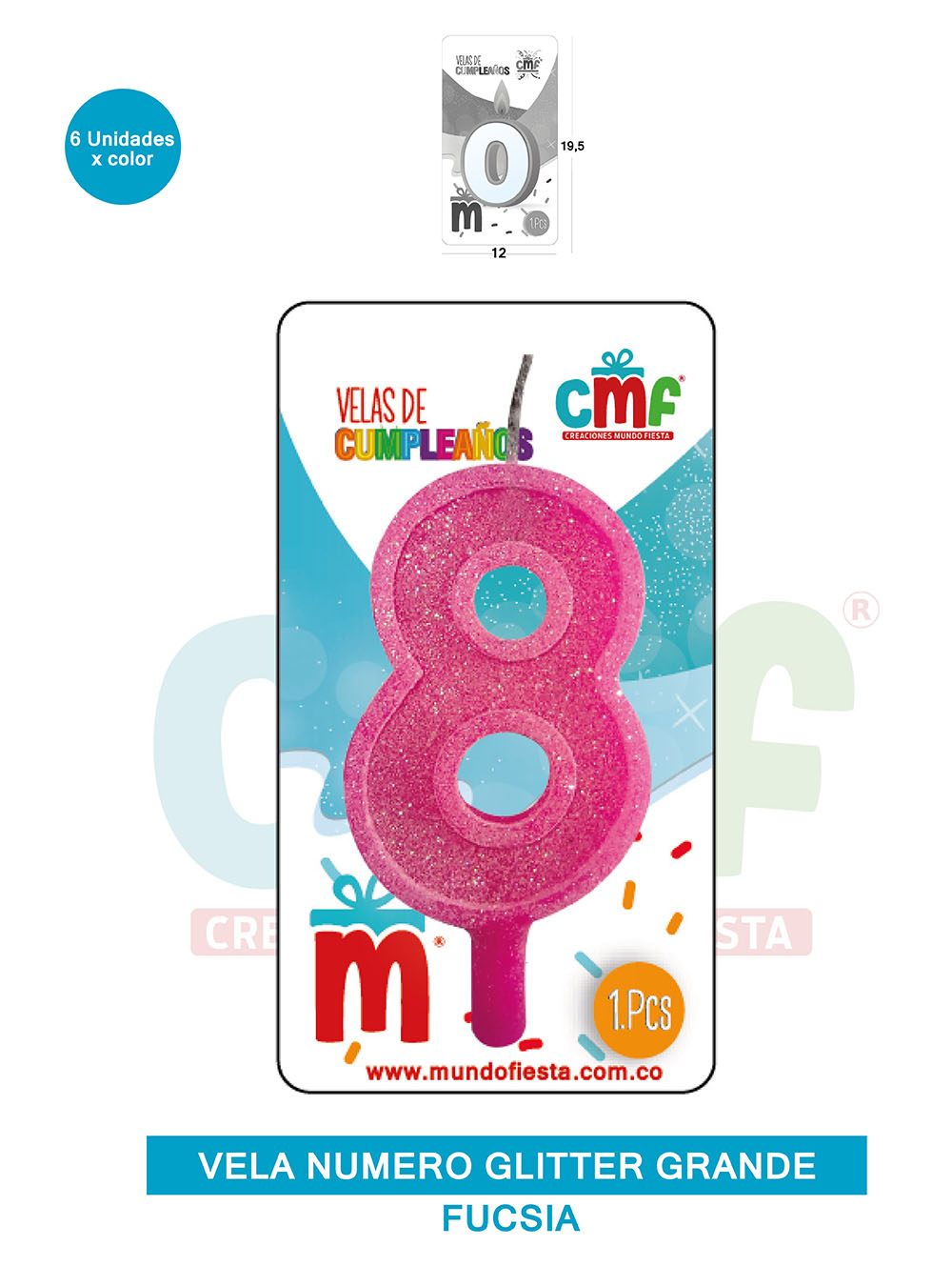 VELA ESCARCHADA NUMERO GRANDE  FUCSIA 8