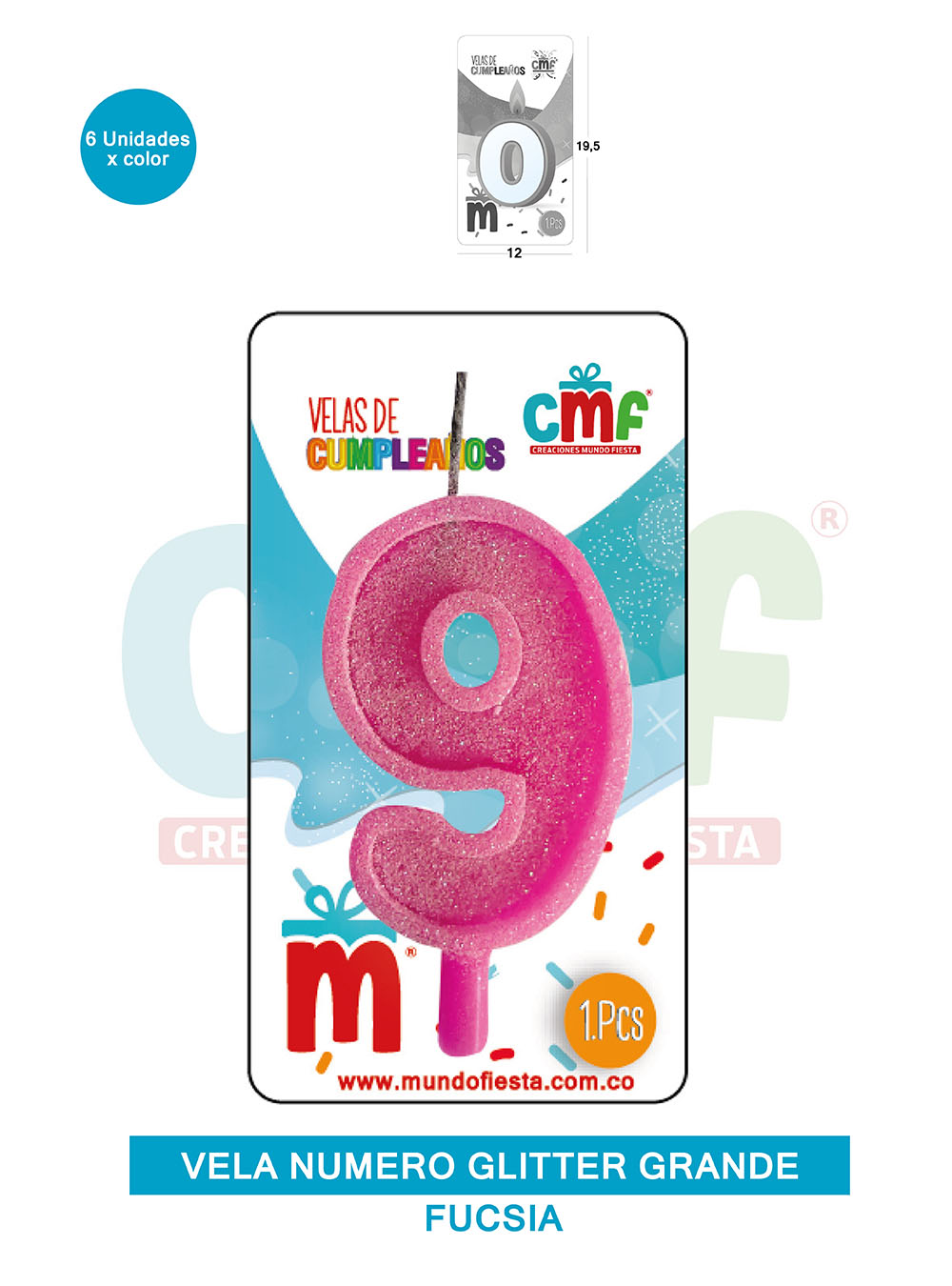 VELA ESCARCHADA NUMERO GRANDE  FUCSIA 9