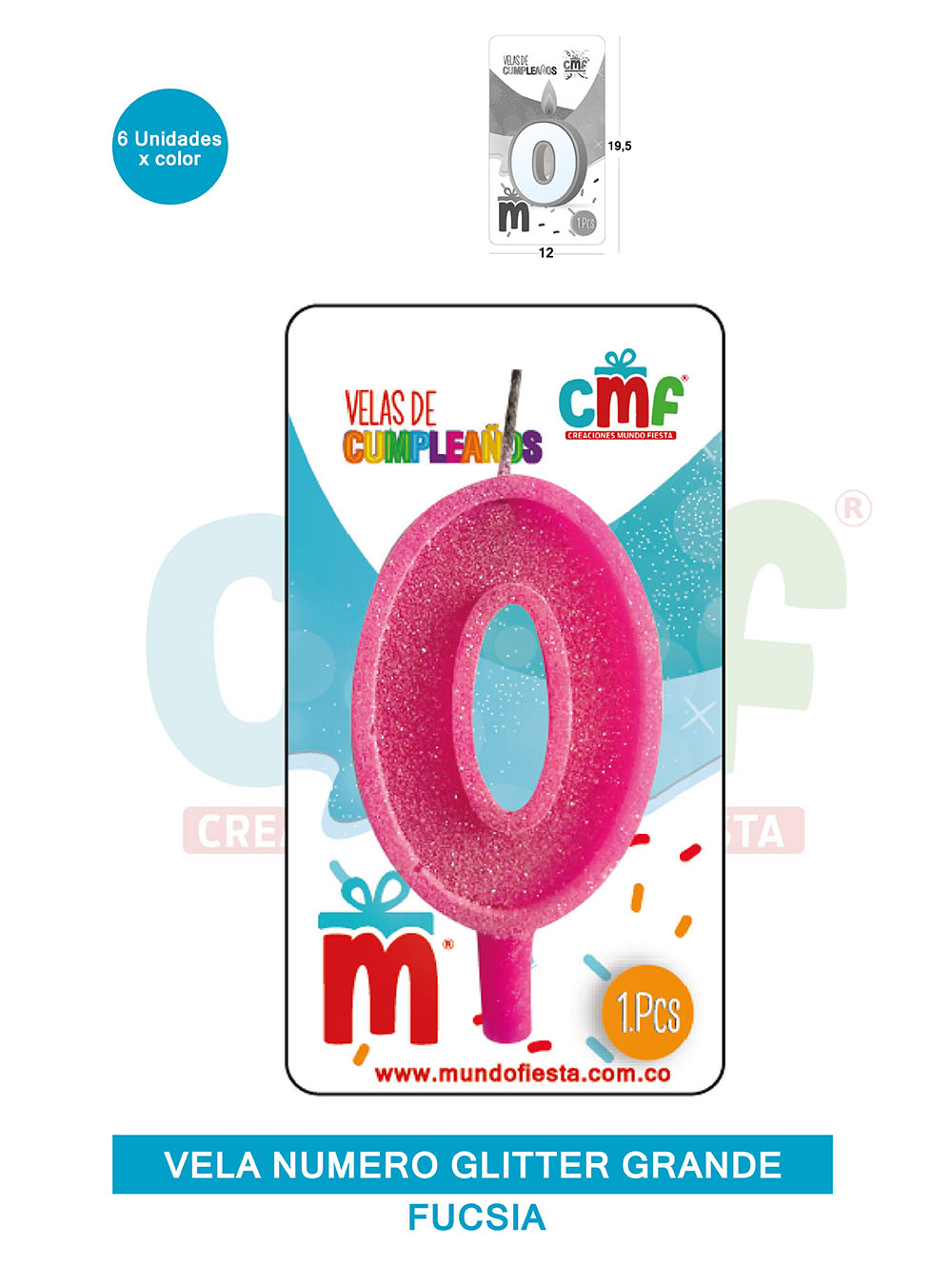 VELA ESCARCHADA NUMERO GRANDE  FUCSIA 0