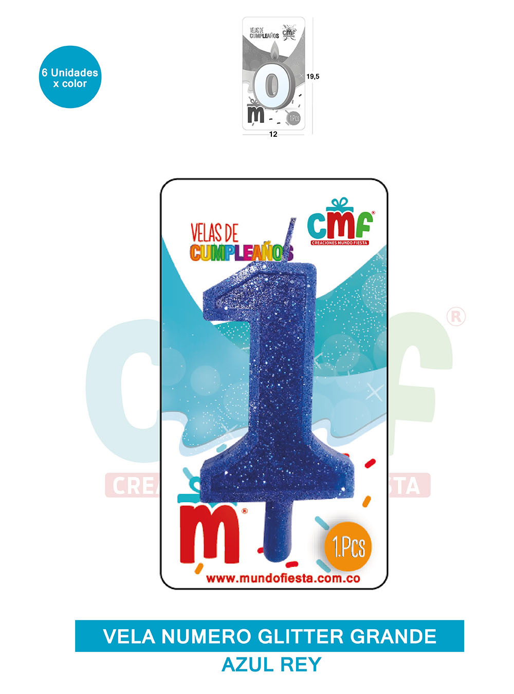 VELA ESCARCHADA NUMERO GRANDE  AZUL 1