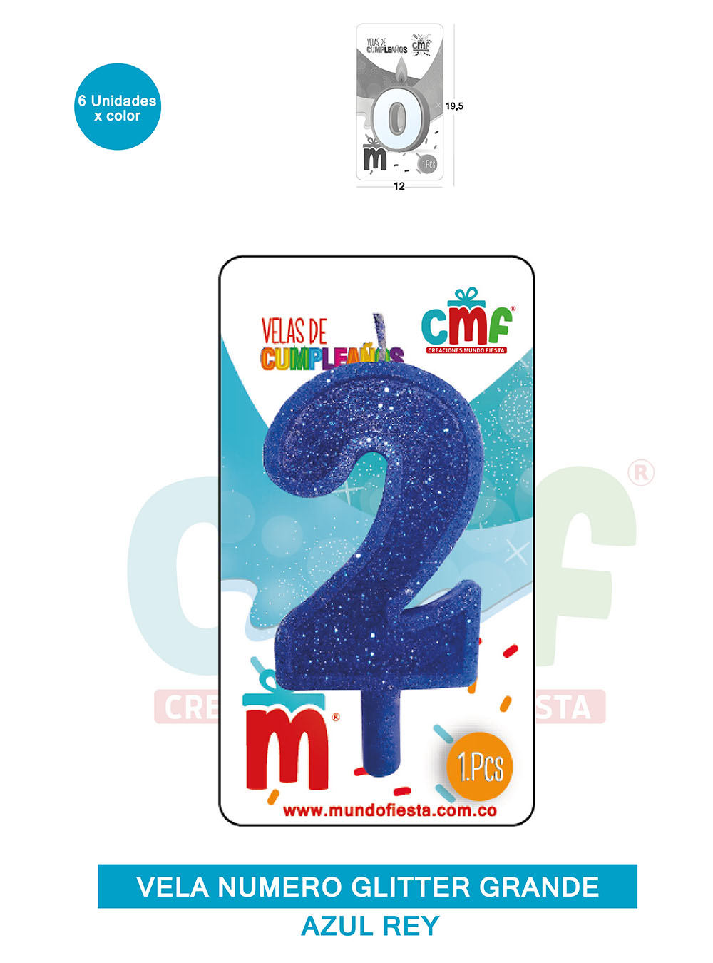 VELA ESCARCHADA NUMERO GRANDE  AZUL 2