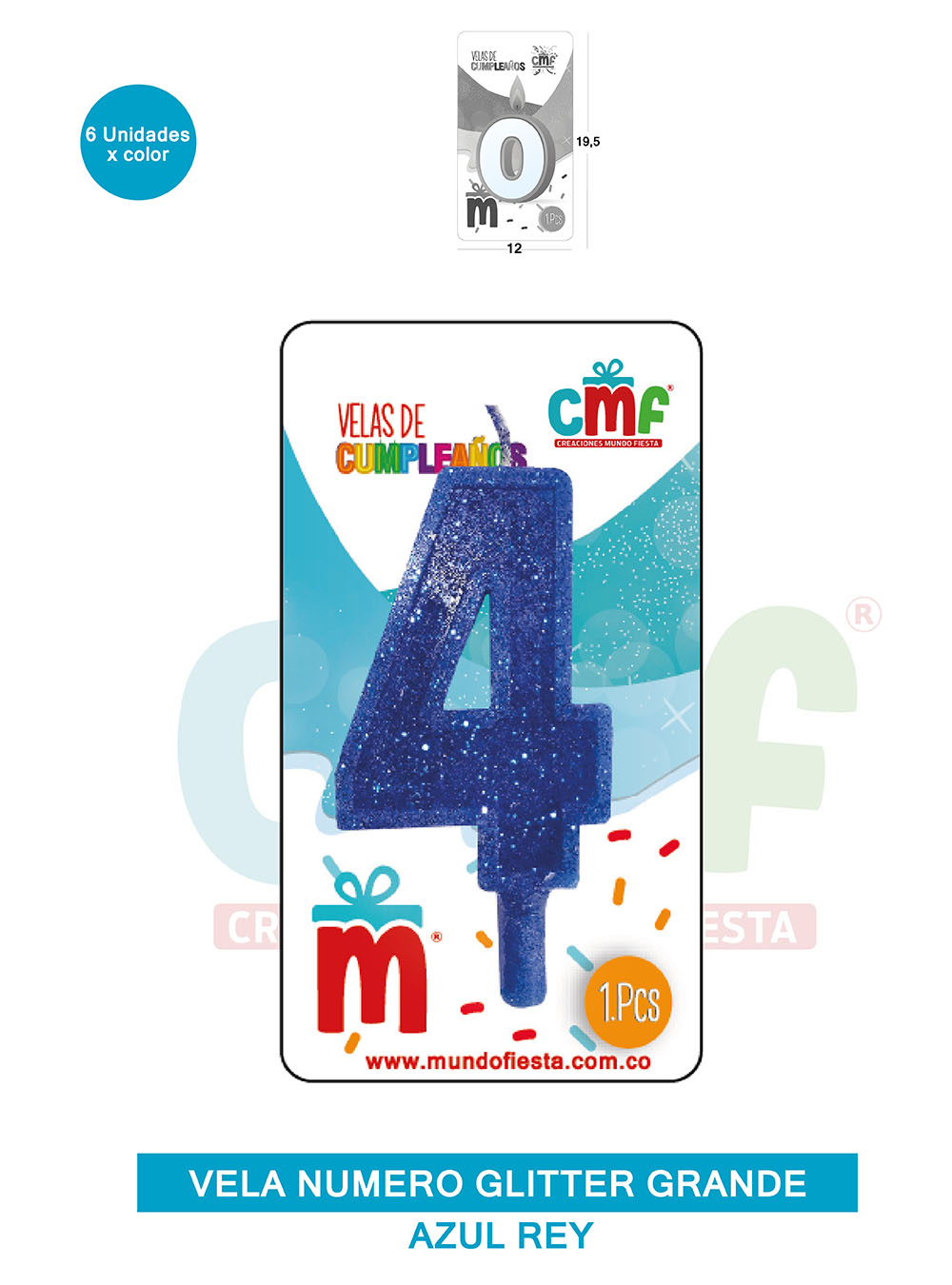 VELA ESCARCHADA NUMERO GRANDE  AZUL 4