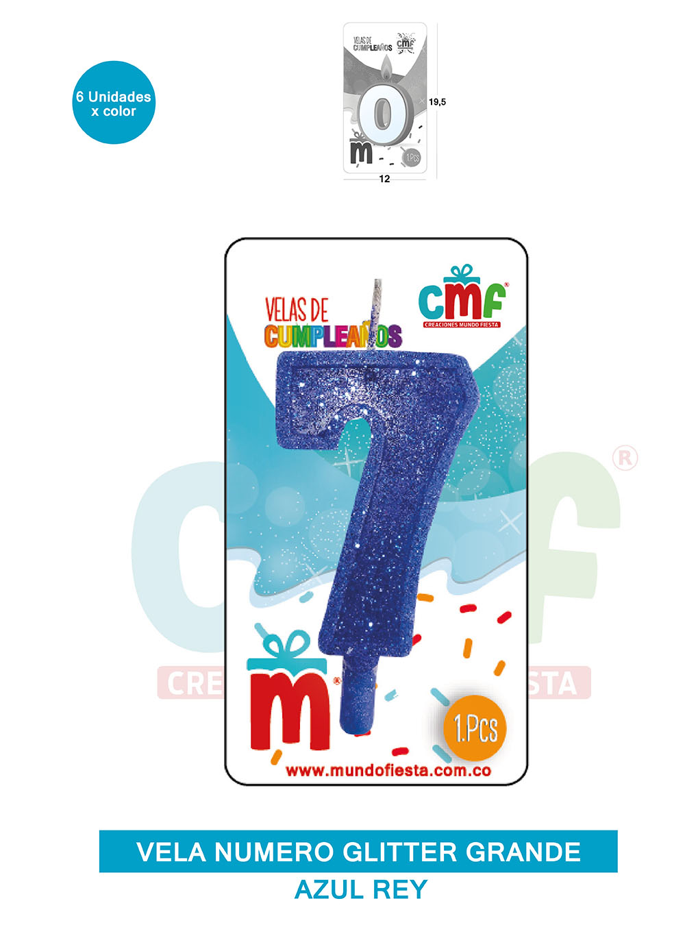 VELA ESCARCHADA NUMERO GRANDE  AZUL 7