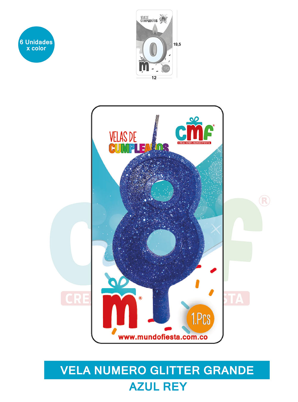 VELA ESCARCHADA NUMERO GRANDE  AZUL 8