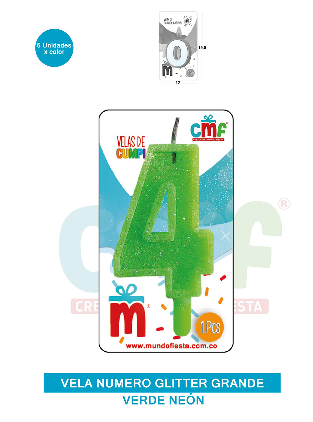 VELA ESCARCHADA NUMERO GRANDE  VERDE NEON 4