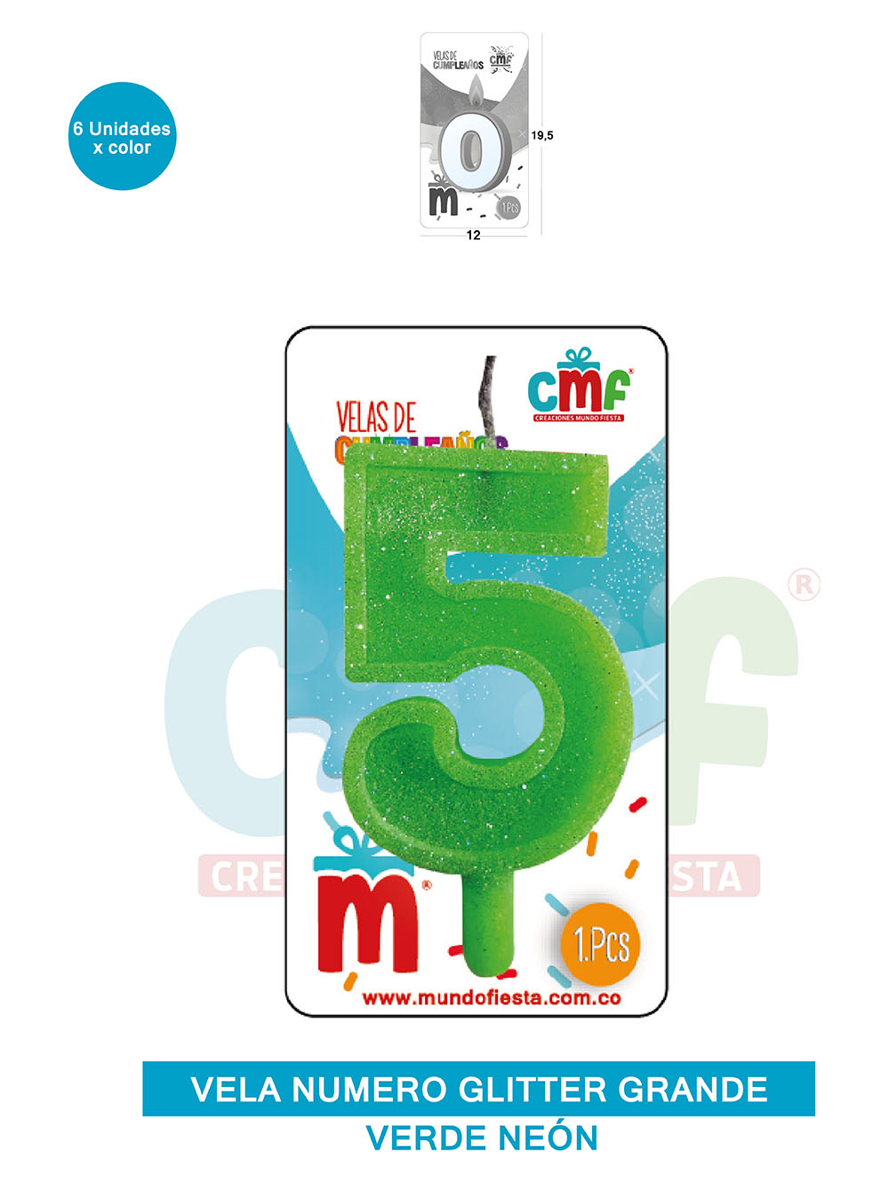 VELA ESCARCHADA NUMERO GRANDE  VERDE NEON 5