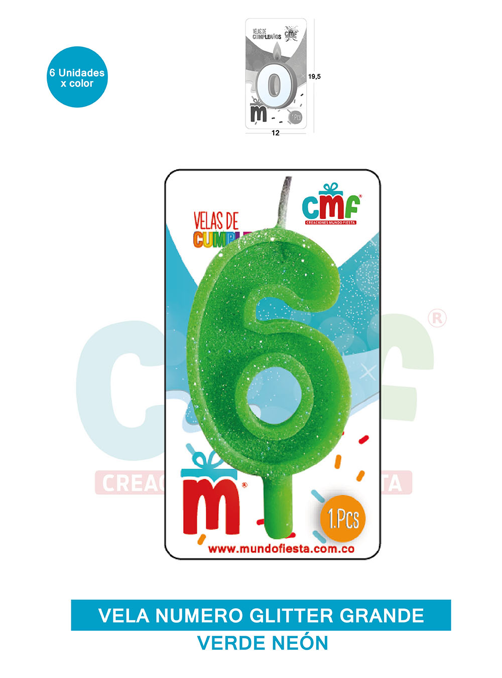 VELA ESCARCHADA NUMERO GRANDE  VERDE NEON 6