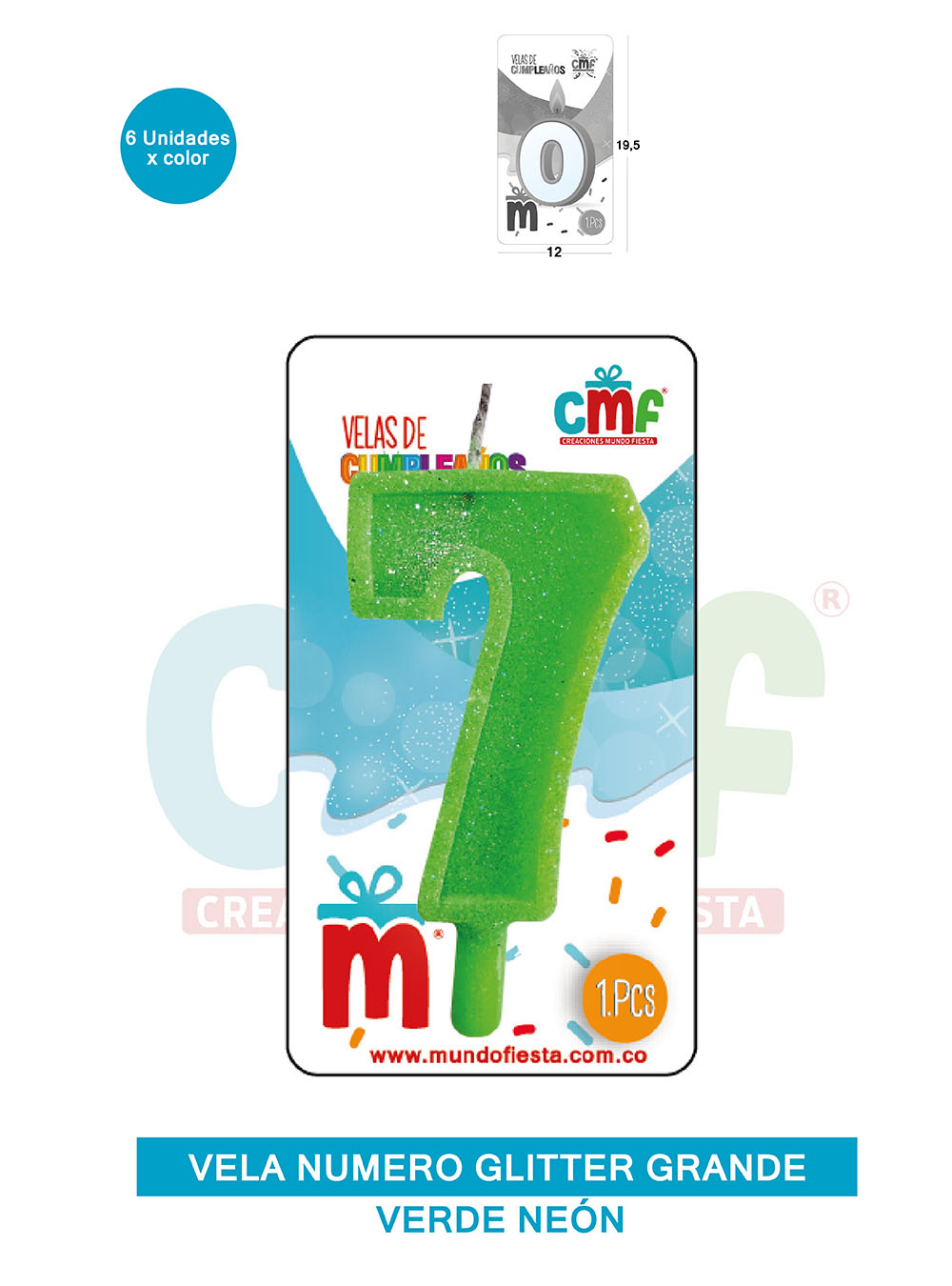 VELA ESCARCHADA NUMERO GRANDE  VERDE NEON 7