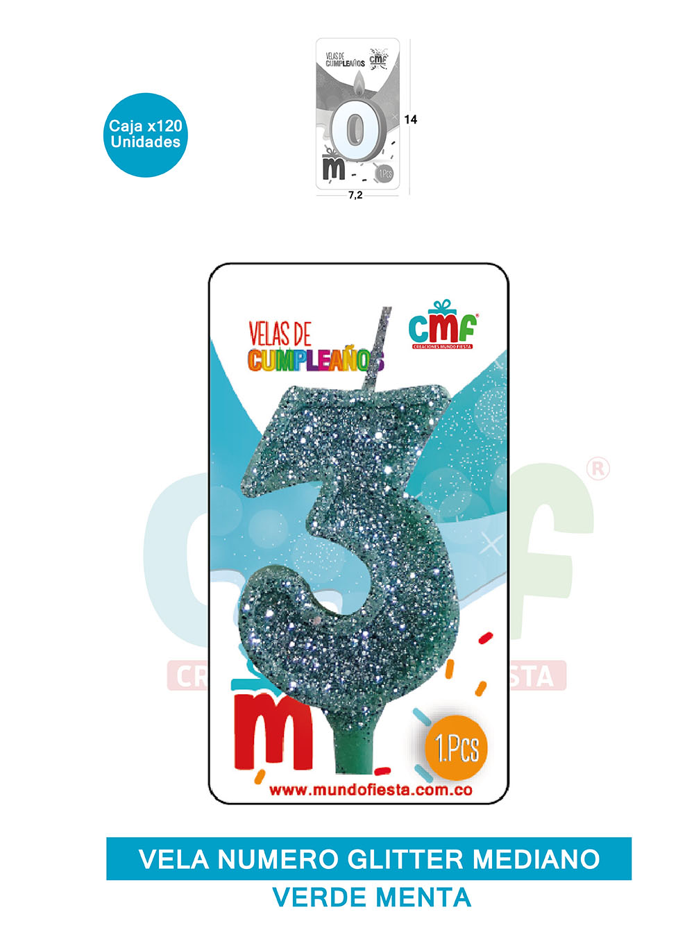 VELA ESCARCHADA  NUMERO MEDIANA VERDE MENTA 3