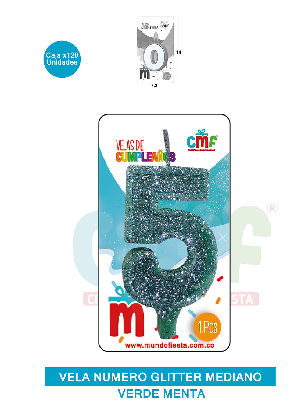 VELA ESCARCHADA  NUMERO MEDIANA VERDE MENTA 5