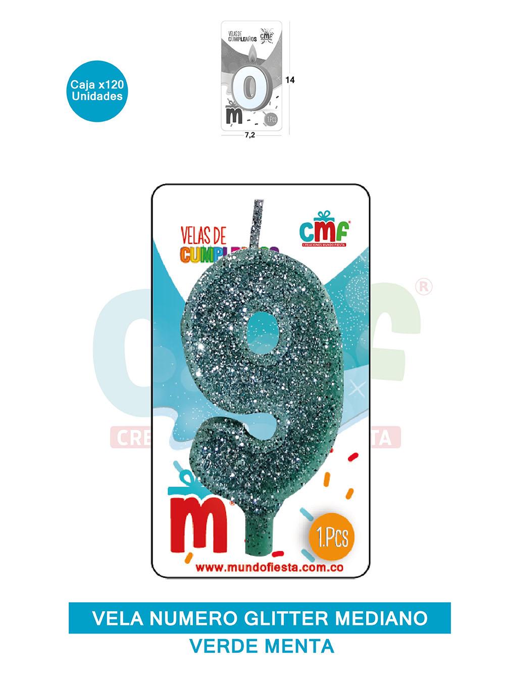 VELA ESCARCHADA  NUMERO MEDIANA VERDE MENTA 9
