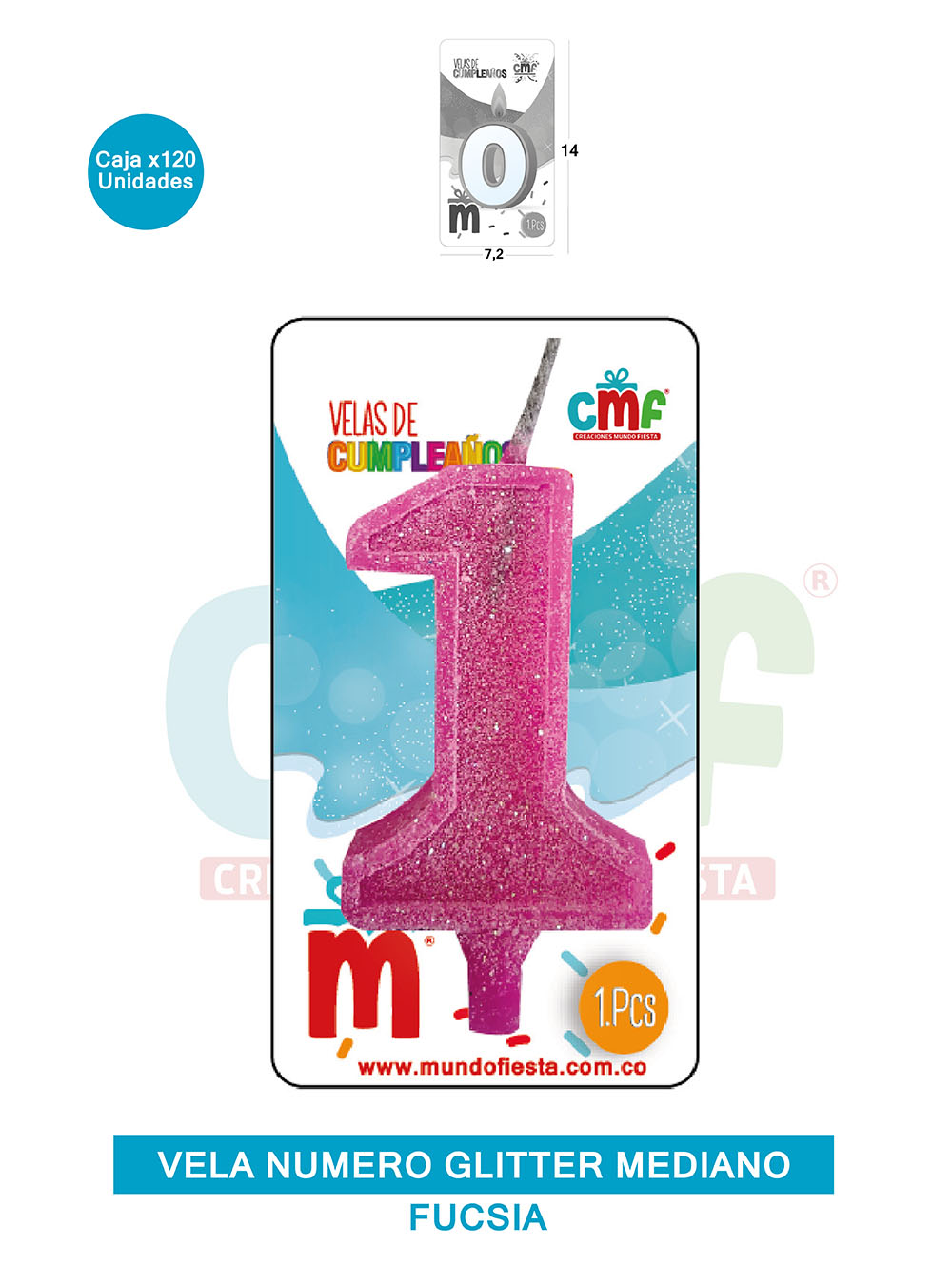 VELA ESCARCHADA  NUMERO MEDIANA FUCSIA 1
