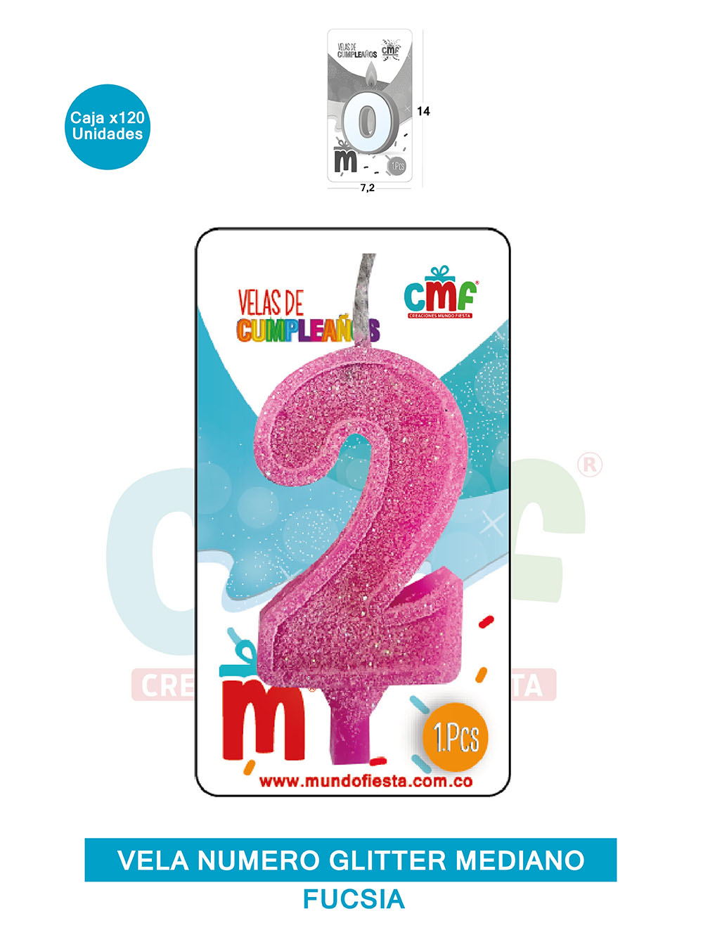 VELA ESCARCHADA  NUMERO MEDIANA FUCSIA 2