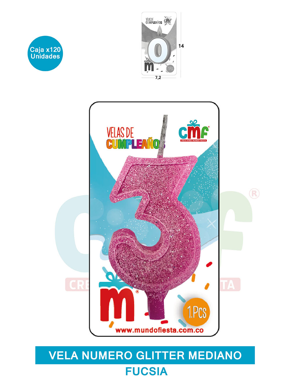 VELA ESCARCHADA  NUMERO MEDIANA FUCSIA 3