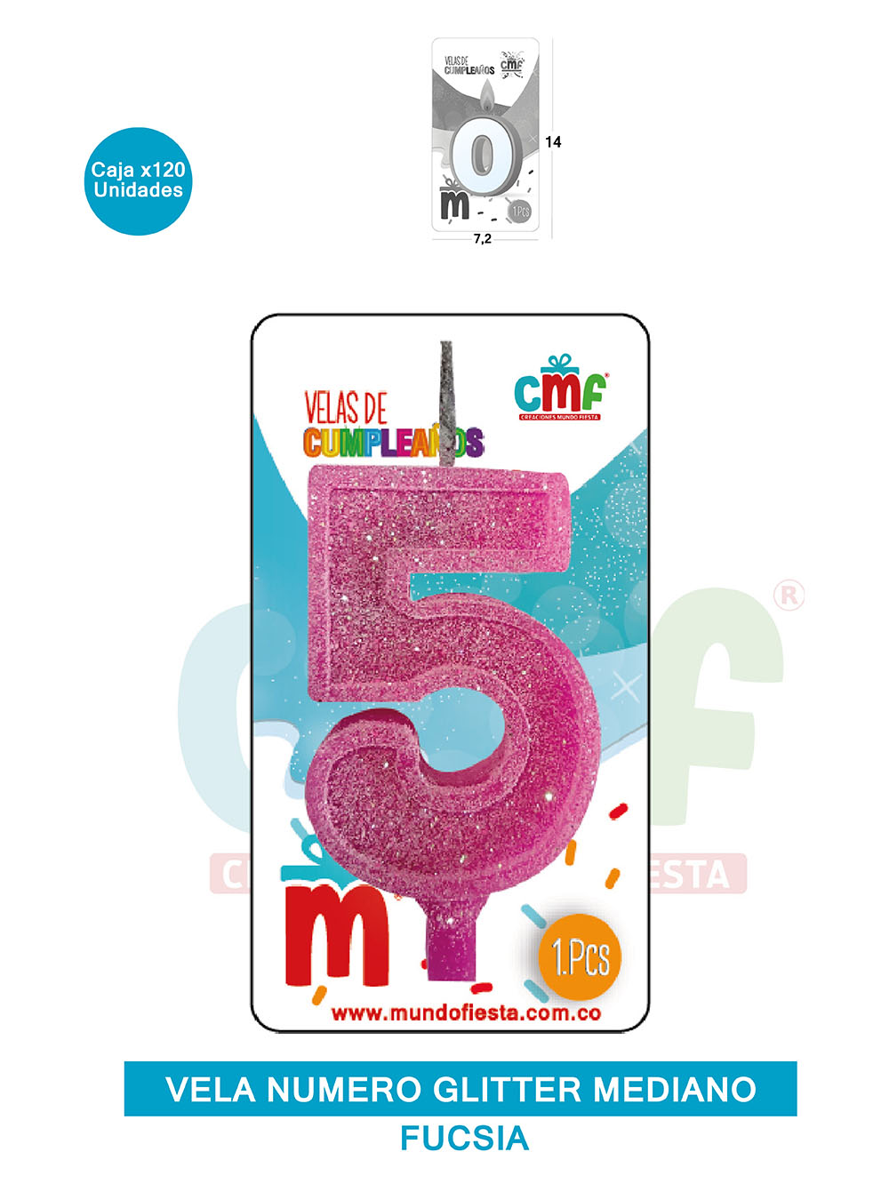 VELA ESCARCHADA  NUMERO MEDIANA FUCSIA 5