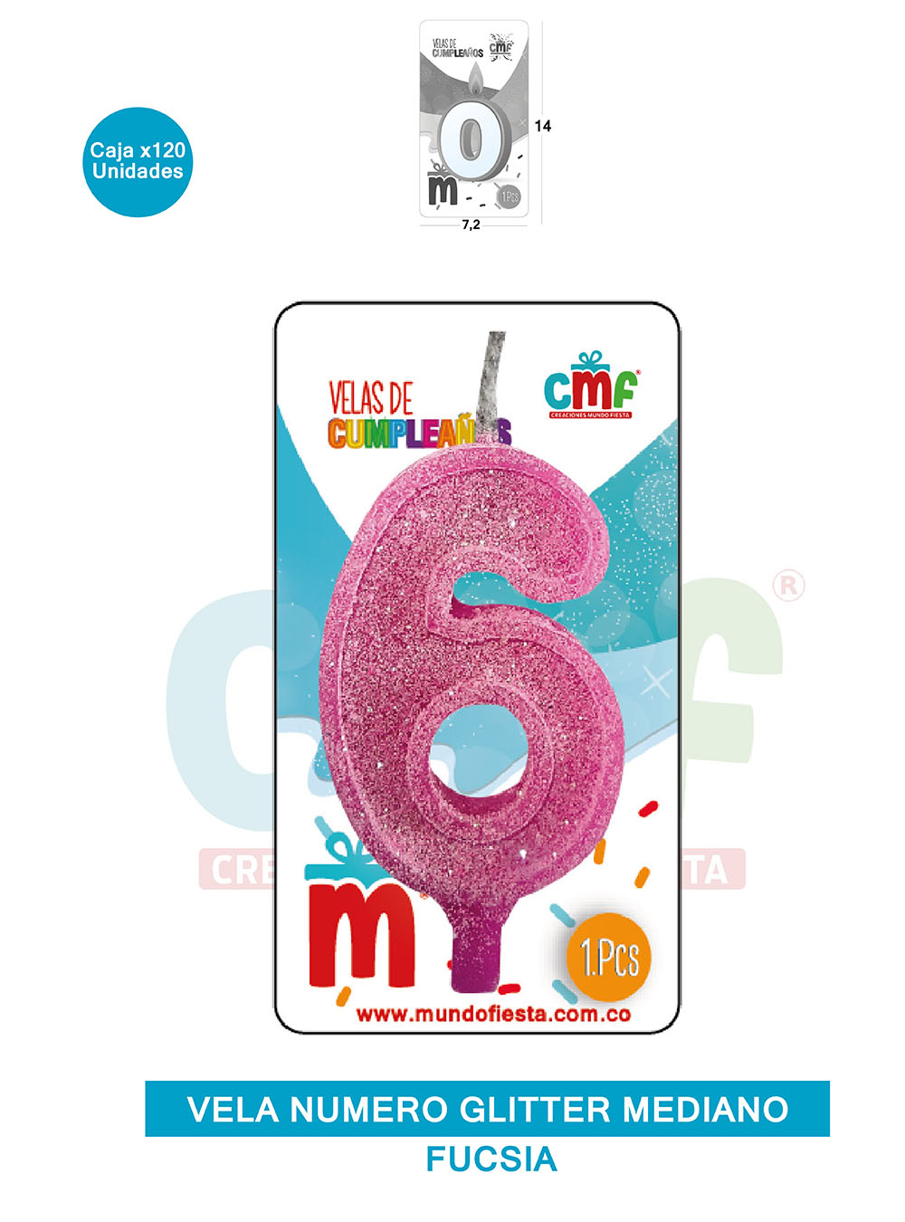 VELA ESCARCHADA  NUMERO MEDIANA FUCSIA 6