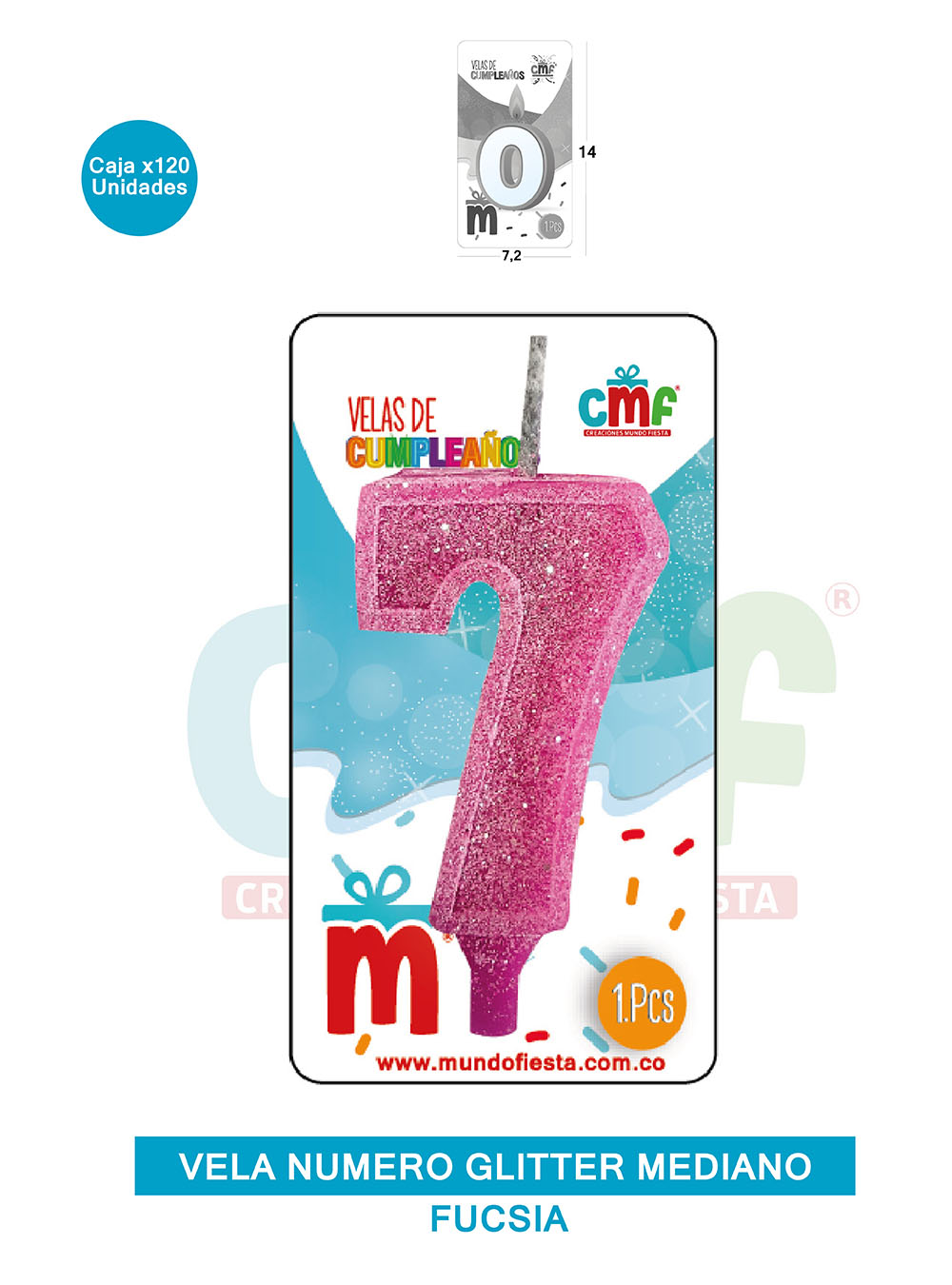 VELA ESCARCHADA  NUMERO MEDIANA FUCSIA 7