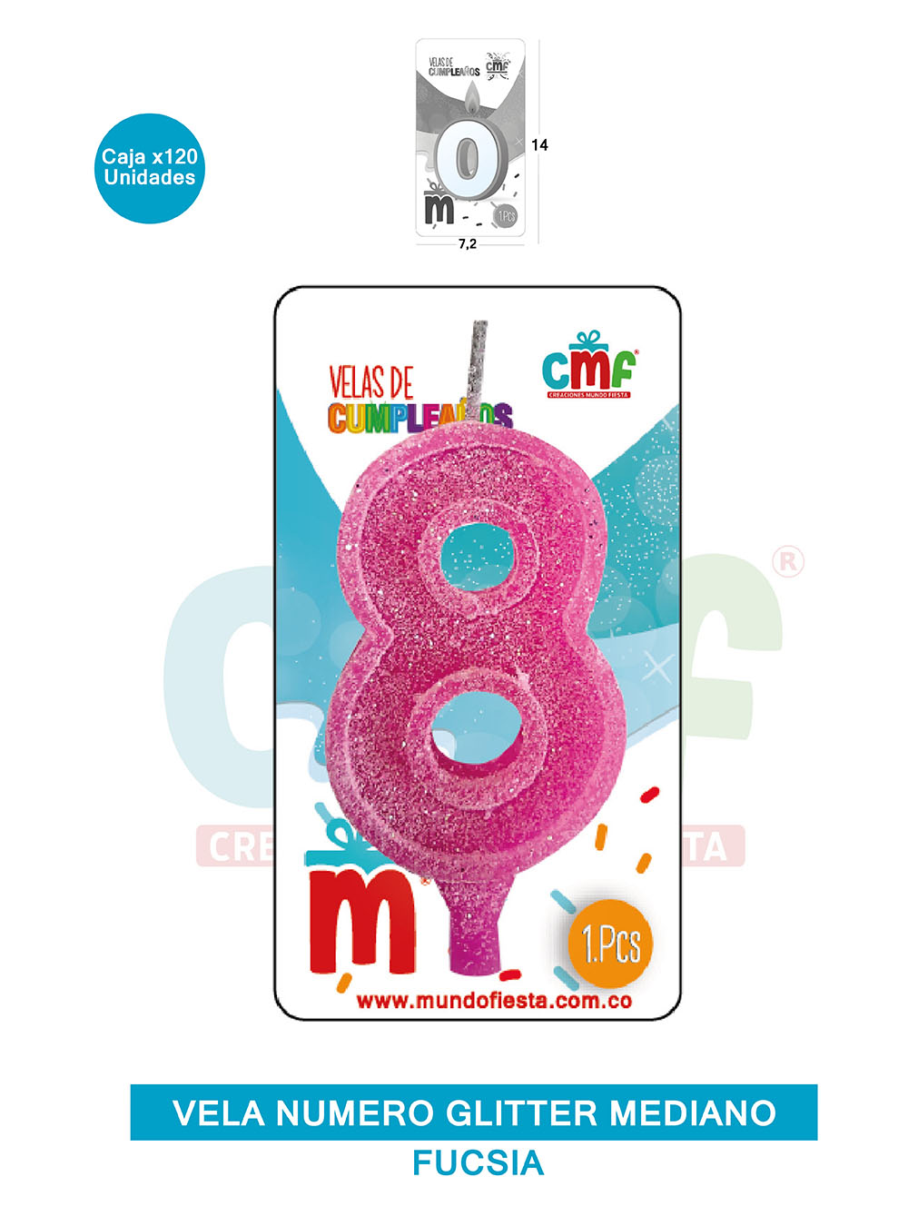 VELA ESCARCHADA  NUMERO MEDIANA FUCSIA 8