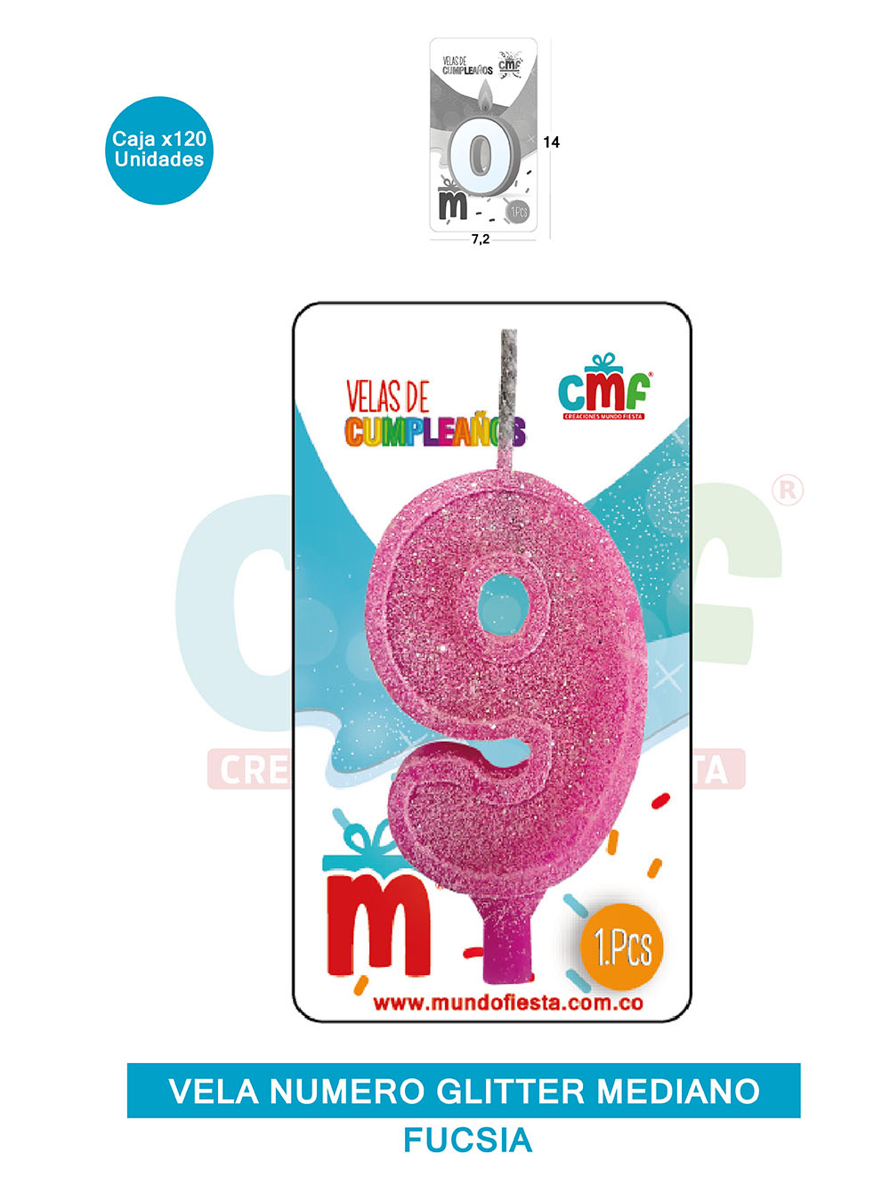 VELA ESCARCHADA  NUMERO MEDIANA FUCSIA 9