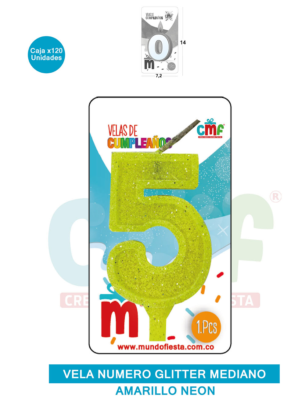 VELA ESCARCHADA  NUMERO MEDIANA AMARILLO NEON 5