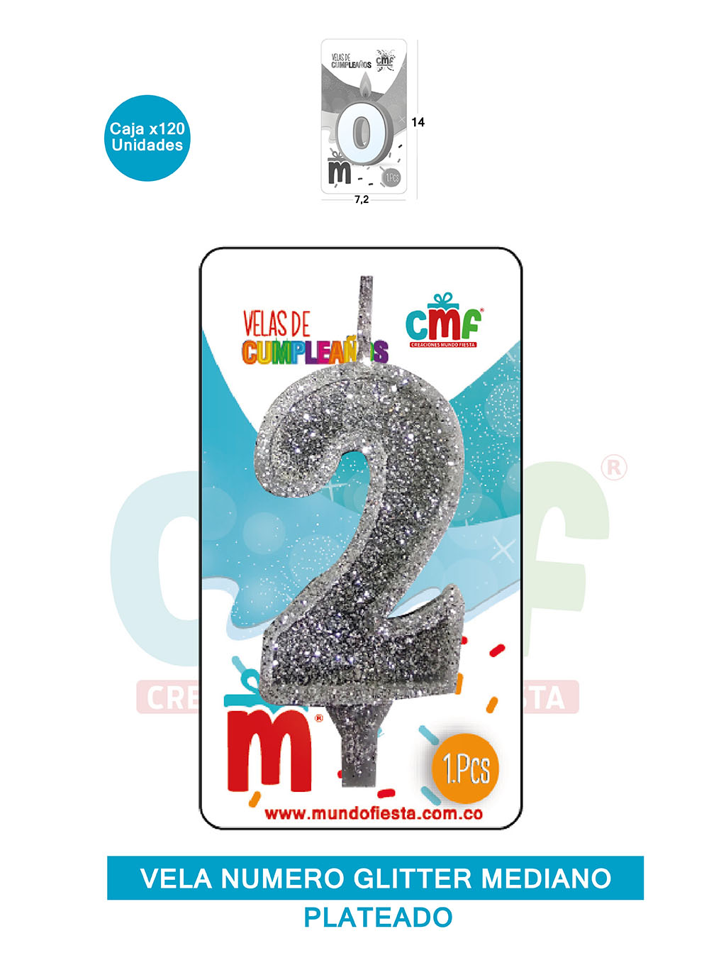 VELA ESCARCHADA  NUMERO MEDIANA PLATEADO 2