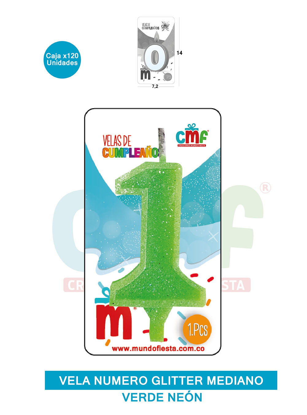 VELA ESCARCHADA  NUMERO MEDIANA VERDE NEON 1