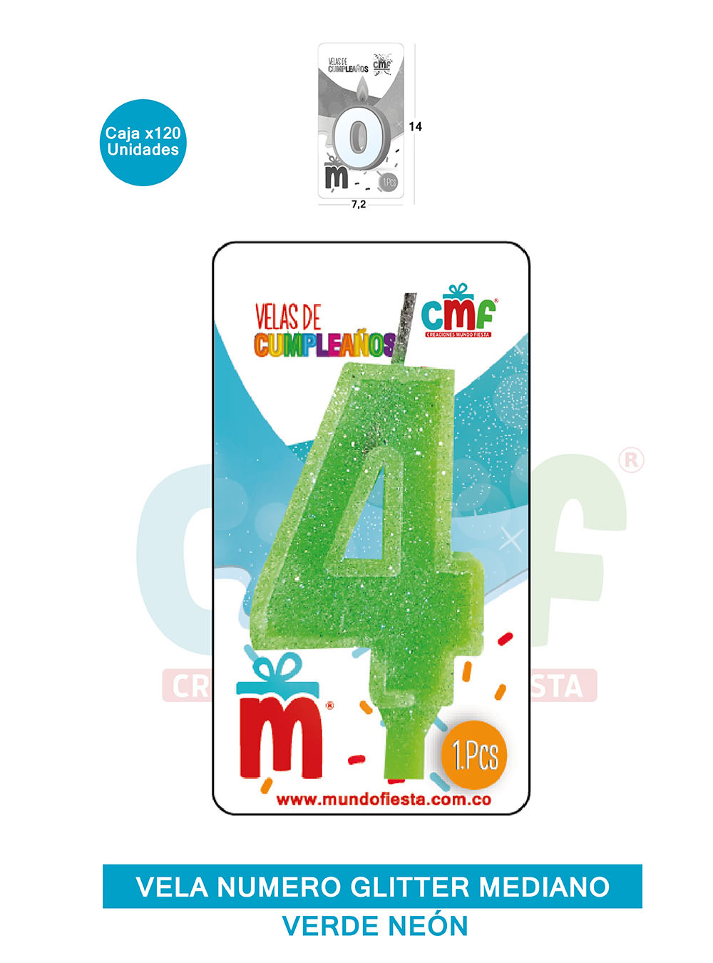 VELA ESCARCHADA  NUMERO MEDIANA VERDE NEON 4
