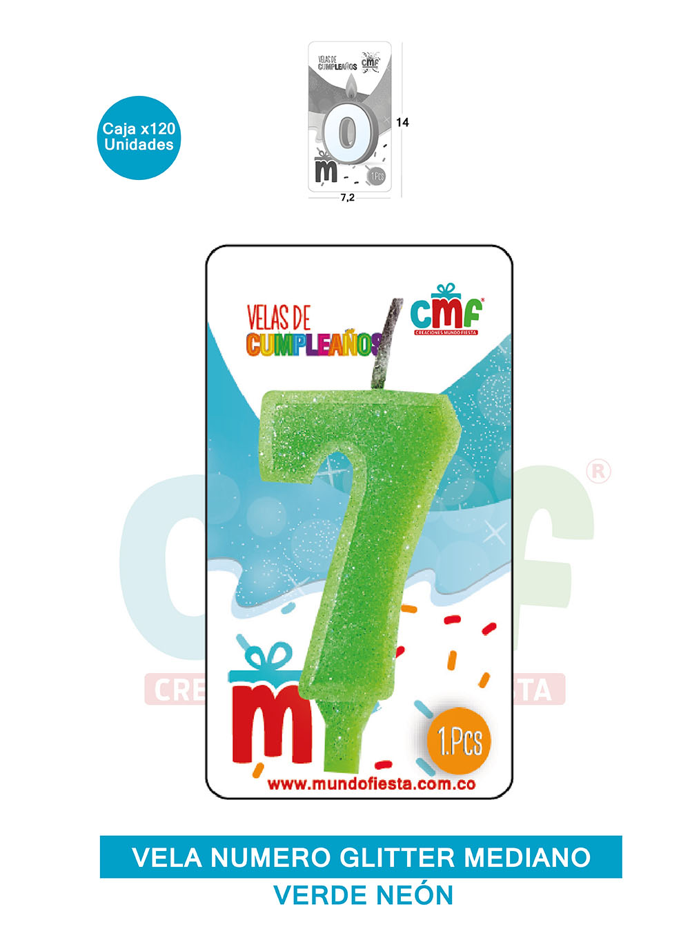 VELA ESCARCHADA  NUMERO MEDIANA VERDE NEON 7