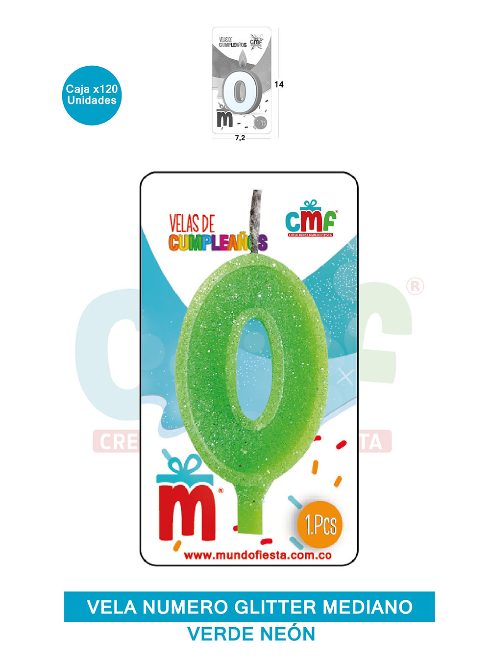 VELA ESCARCHADA  NUMERO MEDIANA VERDE NEON 0