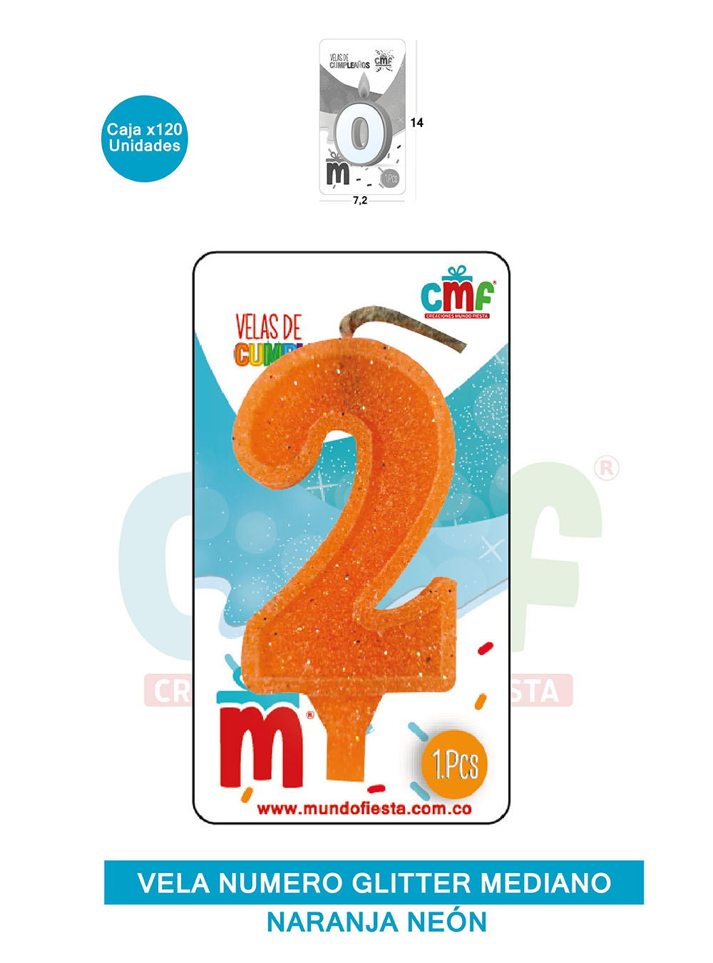 VELA ESCARCHADA  NUMERO MEDIANA NARANJA NEON 2