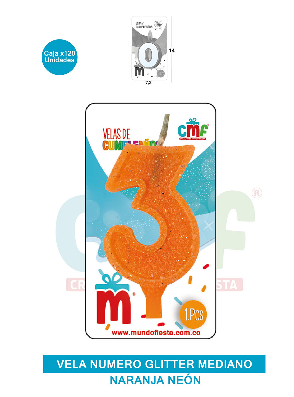 VELA ESCARCHADA  NUMERO MEDIANA NARANJA NEON 3