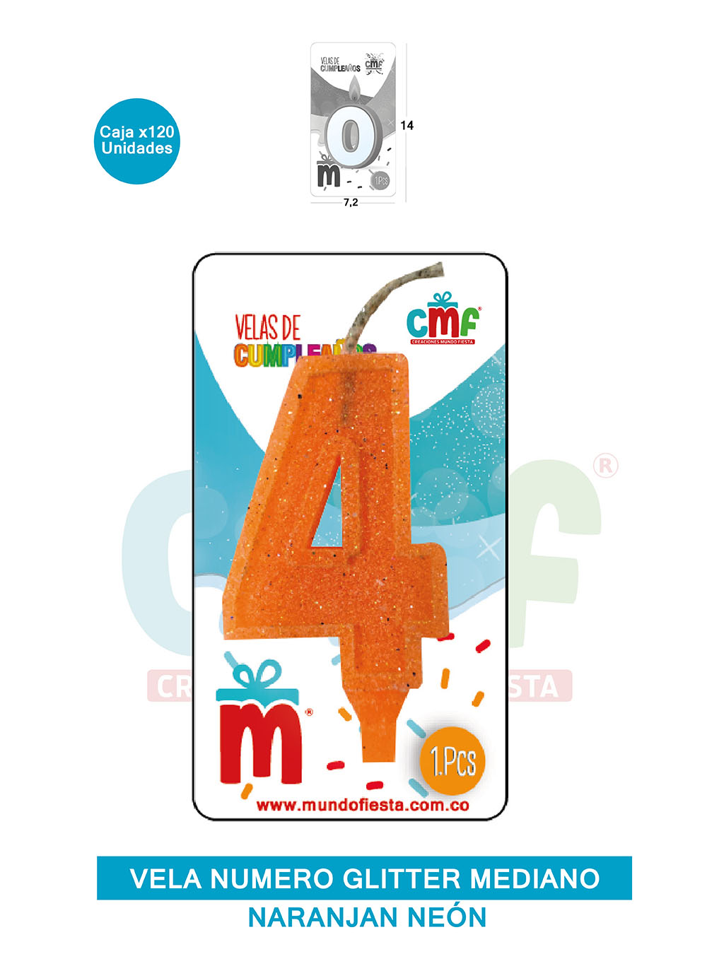 VELA ESCARCHADA  NUMERO MEDIANA NARANJA NEON 4
