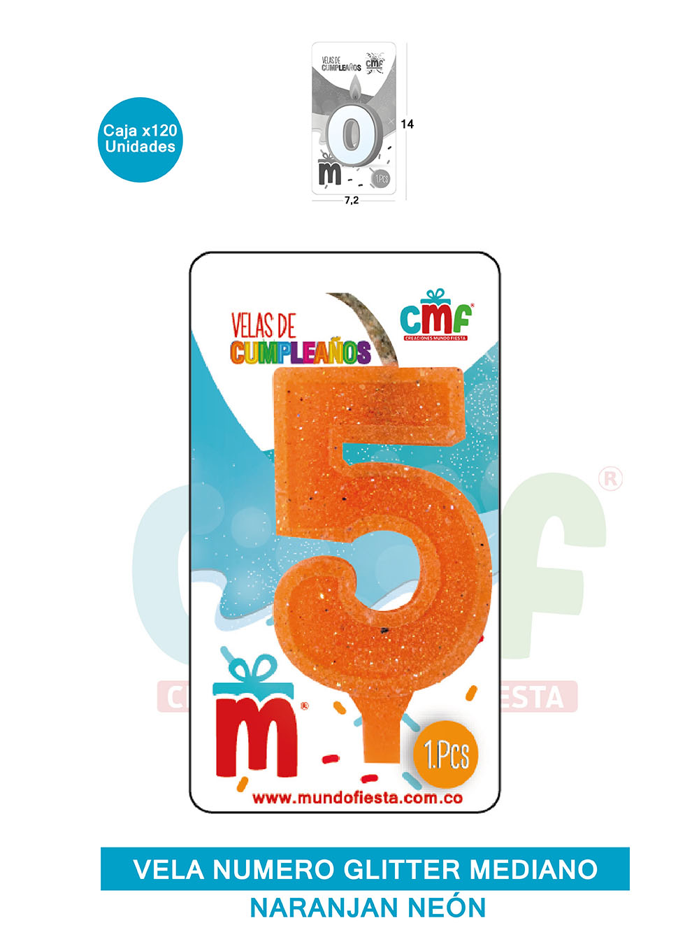 VELA ESCARCHADA  NUMERO MEDIANA NARANJA NEON 5